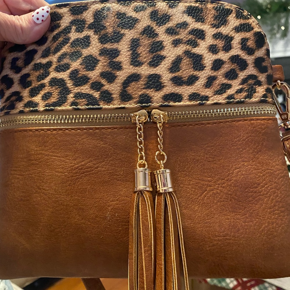 Leopard Print and Brown Crossbody Bag